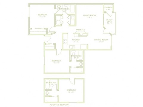 Floor plan for 2 beds, 2 baths, 1104 sqft